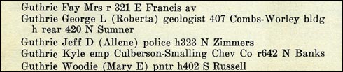 Woody Guthrie phone book entry from Pampa, Texas, 1936