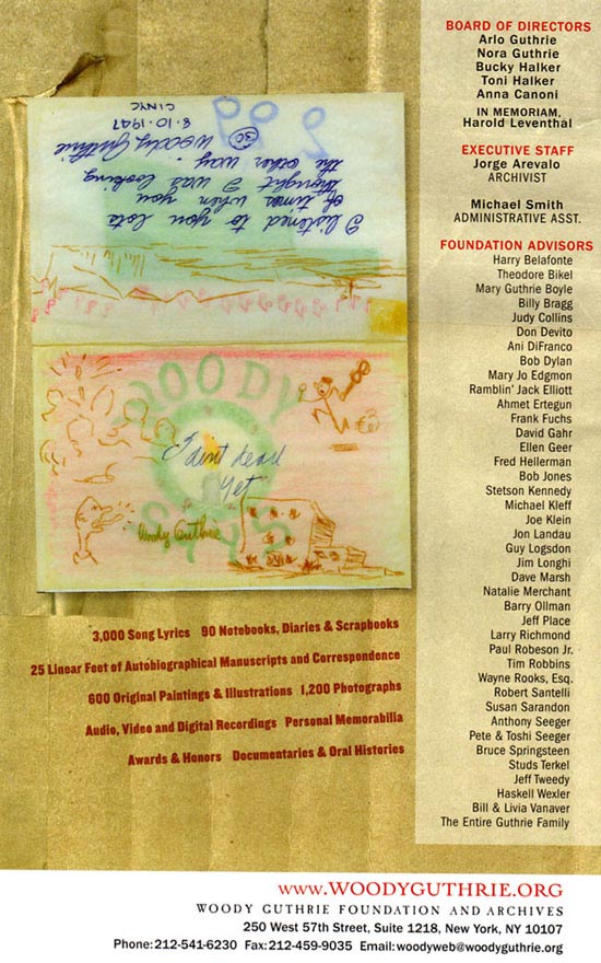Woody Guthrie Foundation Board, Staff, and Advisors as of September 2006, courtesy WoodyGuthrie.org